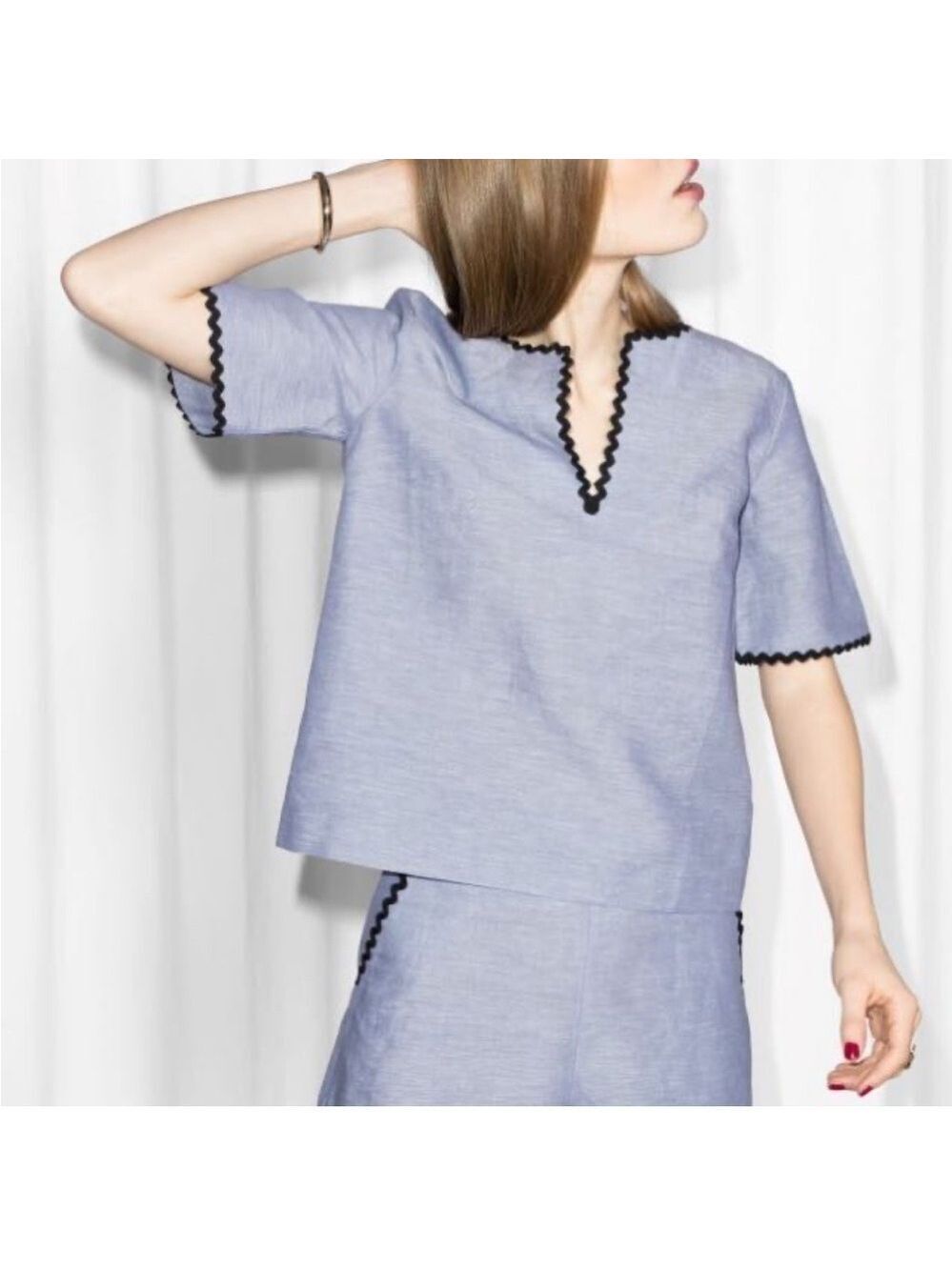 & Other Stories Chambray Linen Short Sleeve Top Sz 4